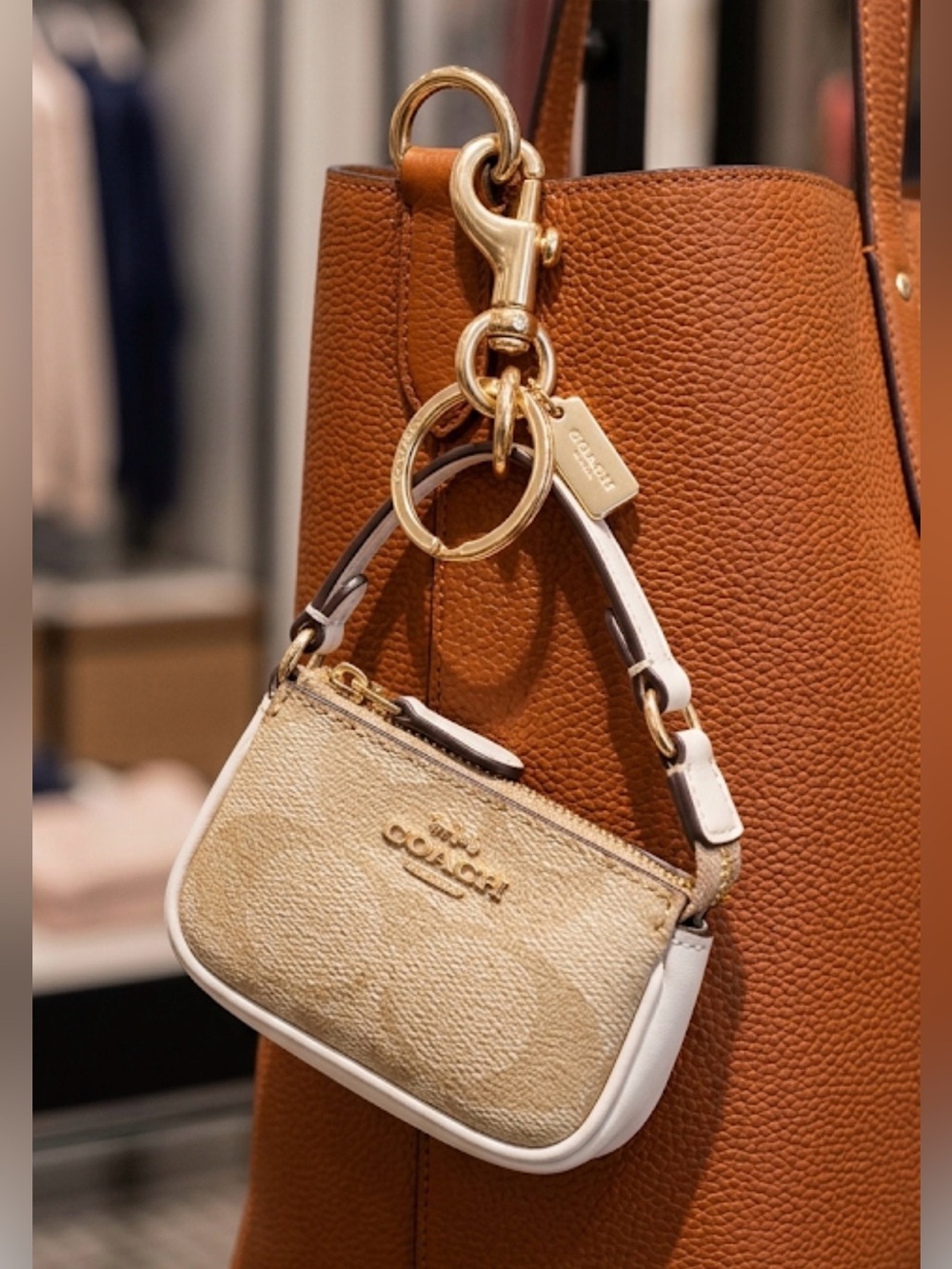 Coach Mini Lolita Bag in Beige / White Signature Keychain Gold Hardware - NWOT - Picture 1 of 13